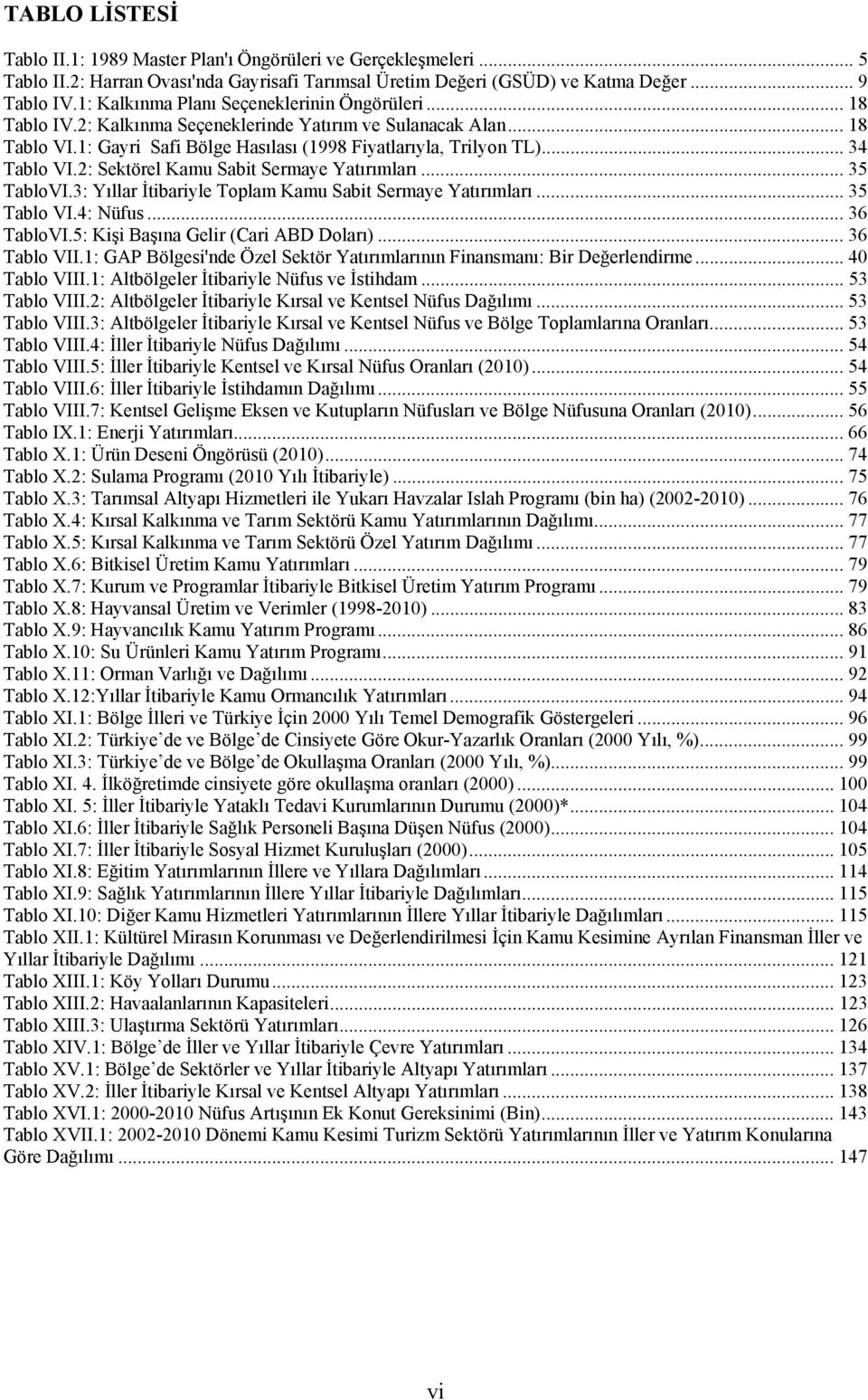 .. 34 Tablo VI.2: Sektörel Kamu Sabit Sermaye Yatırımları... 35 TabloVI.3: Yıllar İtibariyle Toplam Kamu Sabit Sermaye Yatırımları... 35 Tablo VI.4: Nüfus... 36 TabloVI.