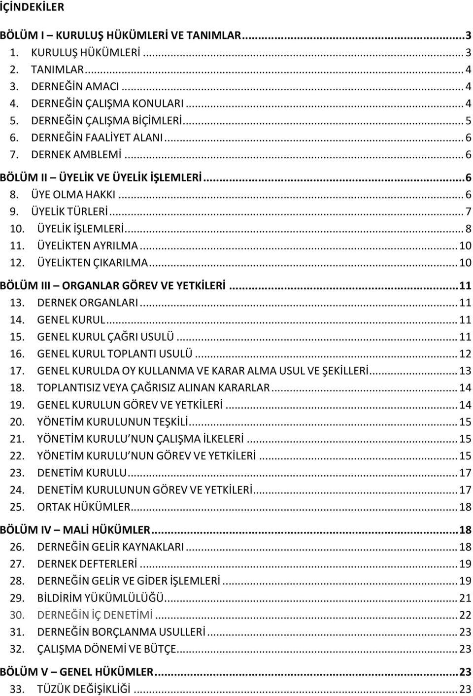 ÜYELİKTEN ÇIKARILMA... 10 BÖLÜM III ORGANLAR GÖREV VE YETKİLERİ... 11 13. DERNEK ORGANLARI... 11 14. GENEL KURUL... 11 15. GENEL KURUL ÇAĞRI USULÜ... 11 16. GENEL KURUL TOPLANTI USULÜ... 12 17.