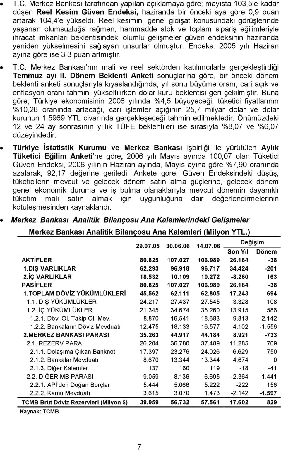 haziranda yeniden yükselmesini sağlayan unsurlar olmuştur. Endeks, 2005 yılı Haziran ayına göre ise 3,3 puan artmıştır. T.C.