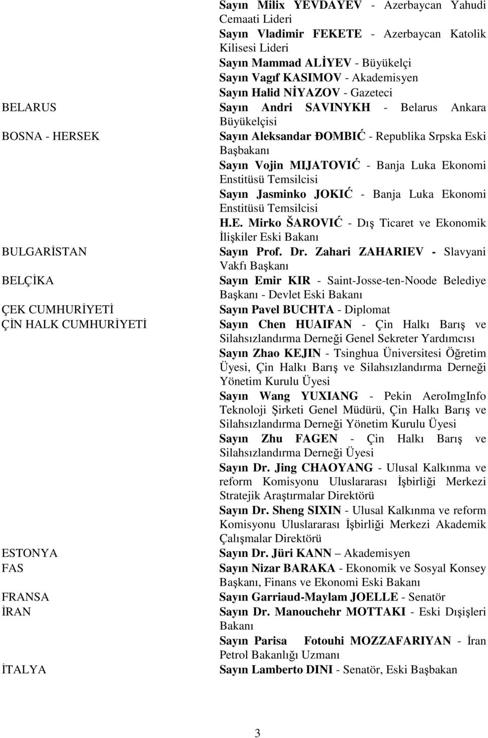 Temsilcisi Sayın Jasminko JOKIĆ - Banja Luka Ekonomi Enstitüsü Temsilcisi H.E. Mirko ŠAROVIĆ - Dış Ticaret ve Ekonomik İlişkiler Eski Sayın Prof. Dr.