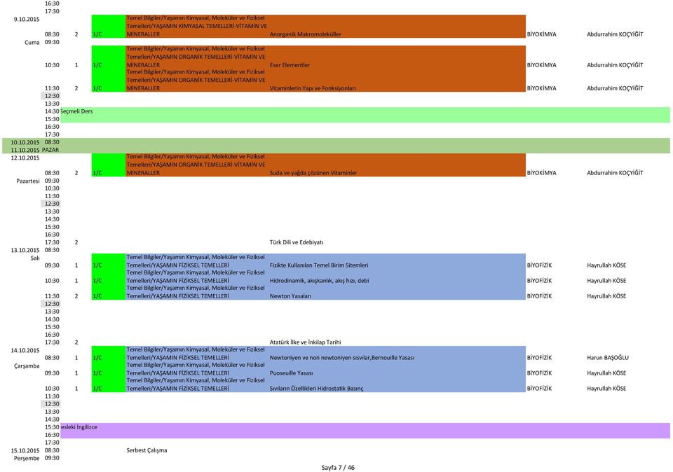 ve Fonksiyonları BİYOKİMYA Abdurrahim KOÇYİĞİT Temelleri/YAŞAMIN ORGANİK TEMELLERİ-VİTAMİN VE MİNERALLER Suda ve yağda çözünen Vitaminler BİYOKİMYA Abdurrahim KOÇYİĞİT 08:30 2 1/C Pazartesi 2 Türk