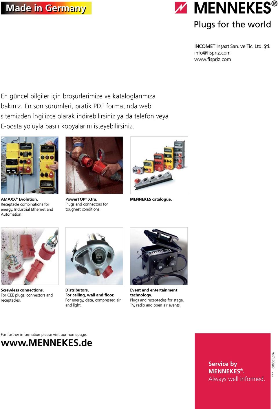 Receptacle combinations for energy, Industrial Ethernet and Automation. PowerTOP Xtra. Plugs and connectors for toughest conditions. MENNEKES catalogue. Screwless connections.