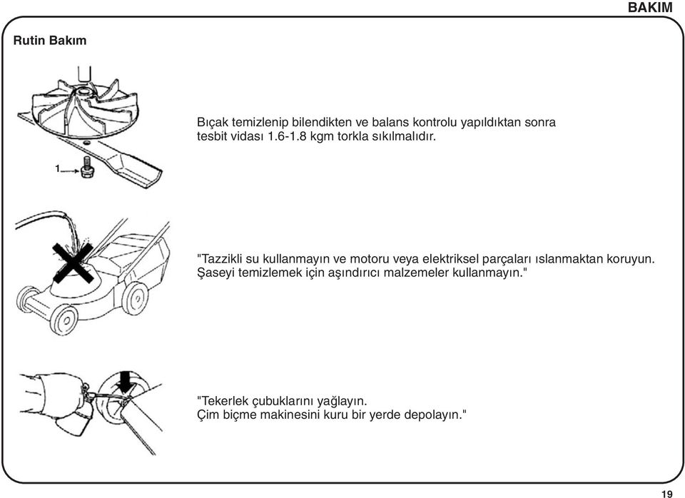 1 "Tazzikli su kullanmayýn ve motoru veya elektriksel parçalarý ýslanmaktan koruyun.