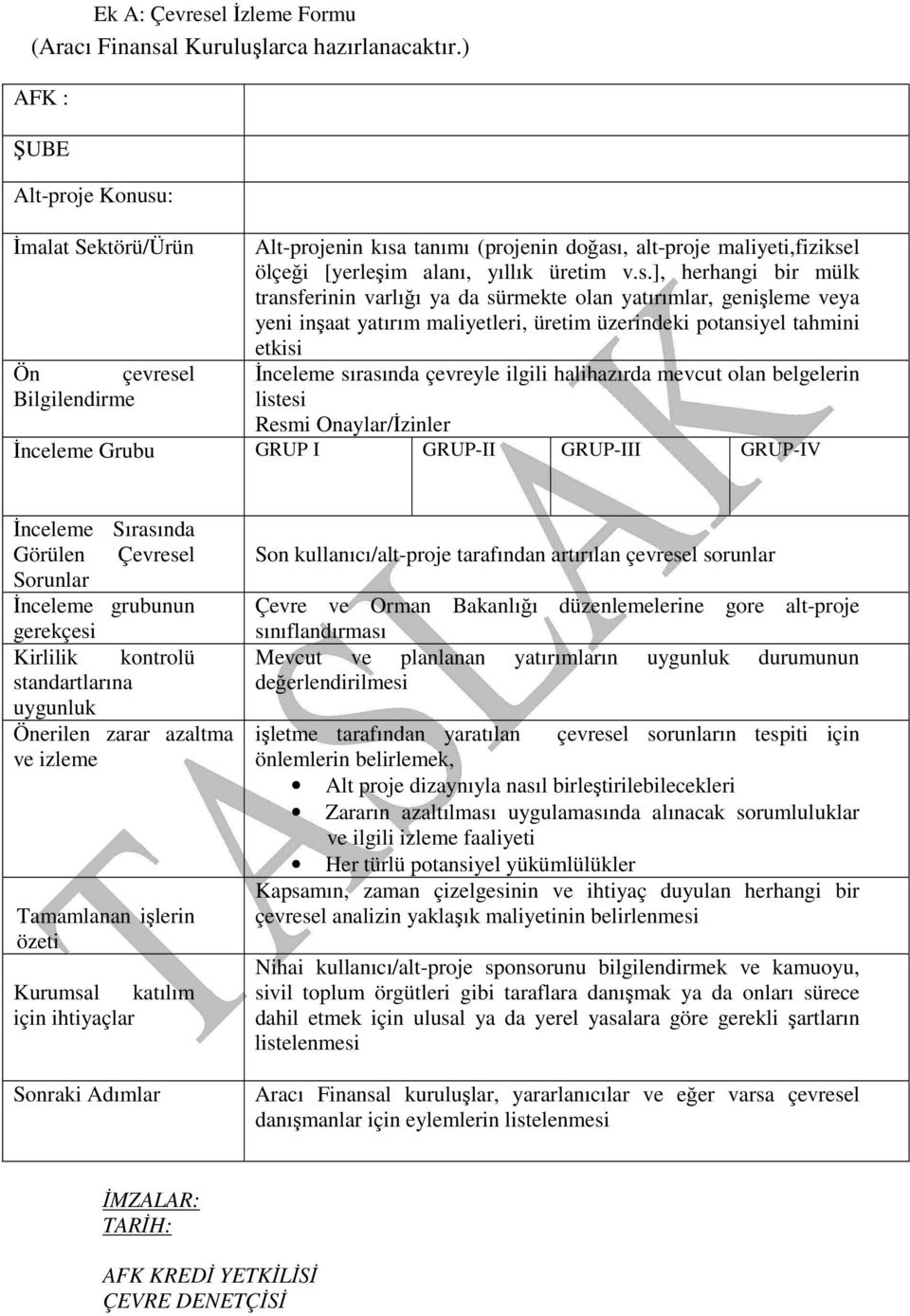 : İmalat Sektörü/Ürün Alt-projenin kısa