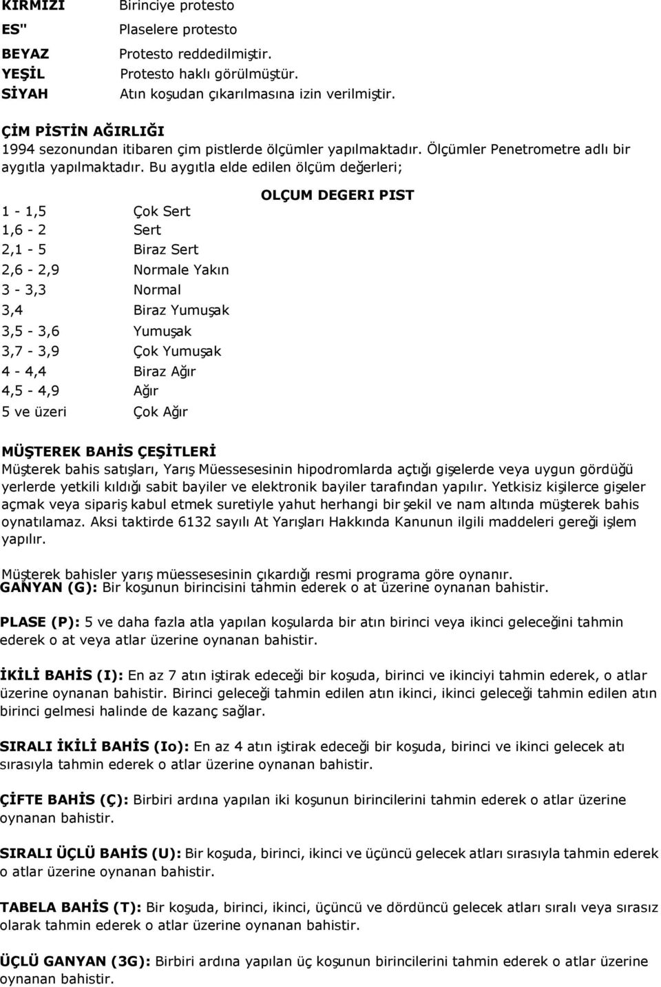 Bu aygıa elde edilen ölçüm değerleri; 1-1,5 Çok Sert 1,6-2 Sert 2,1-5 Biraz Sert 2,6-2,9 Normale Yakın 3-3,3 Normal 3,4 Biraz Yumuşak 3,5-3,6 Yumuşak 3,7-3,9 Çok Yumuşak 4-4,4 Biraz Ağır 4,5-4,9 Ağır