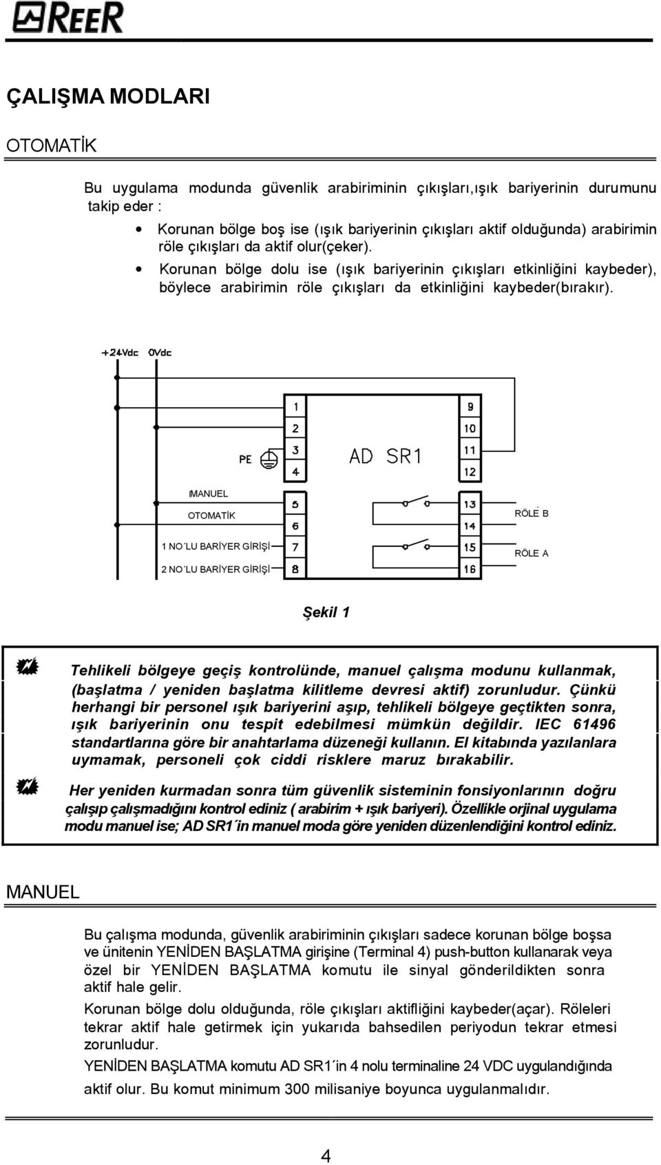 MANUEL OTOMATÝK RÖLE B 1 NO LU BARÝYER GÝRÝÞÝ 2 NO LU BARÝYER GÝRÝÞÝ RÖLE A Þekil 1 Tehlikeli bölgeye geçiþ kontrolünde, manuel çalýþma modunu kullanmak, (baþlatma / yeniden baþlatma kilitleme