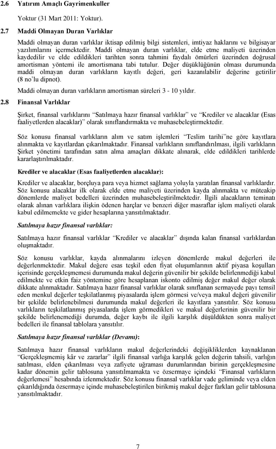 Maddi olmayan duran varlıklar, elde etme maliyeti üzerinden kaydedilir ve elde edildikleri tarihten sonra tahmini faydalı ömürleri üzerinden doğrusal amortisman yöntemi ile amortismana tabi tutulur.