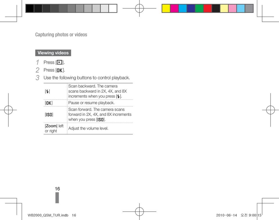 The camera [F] scans backward in 2X, 4X, and 8X increments when you press [F].