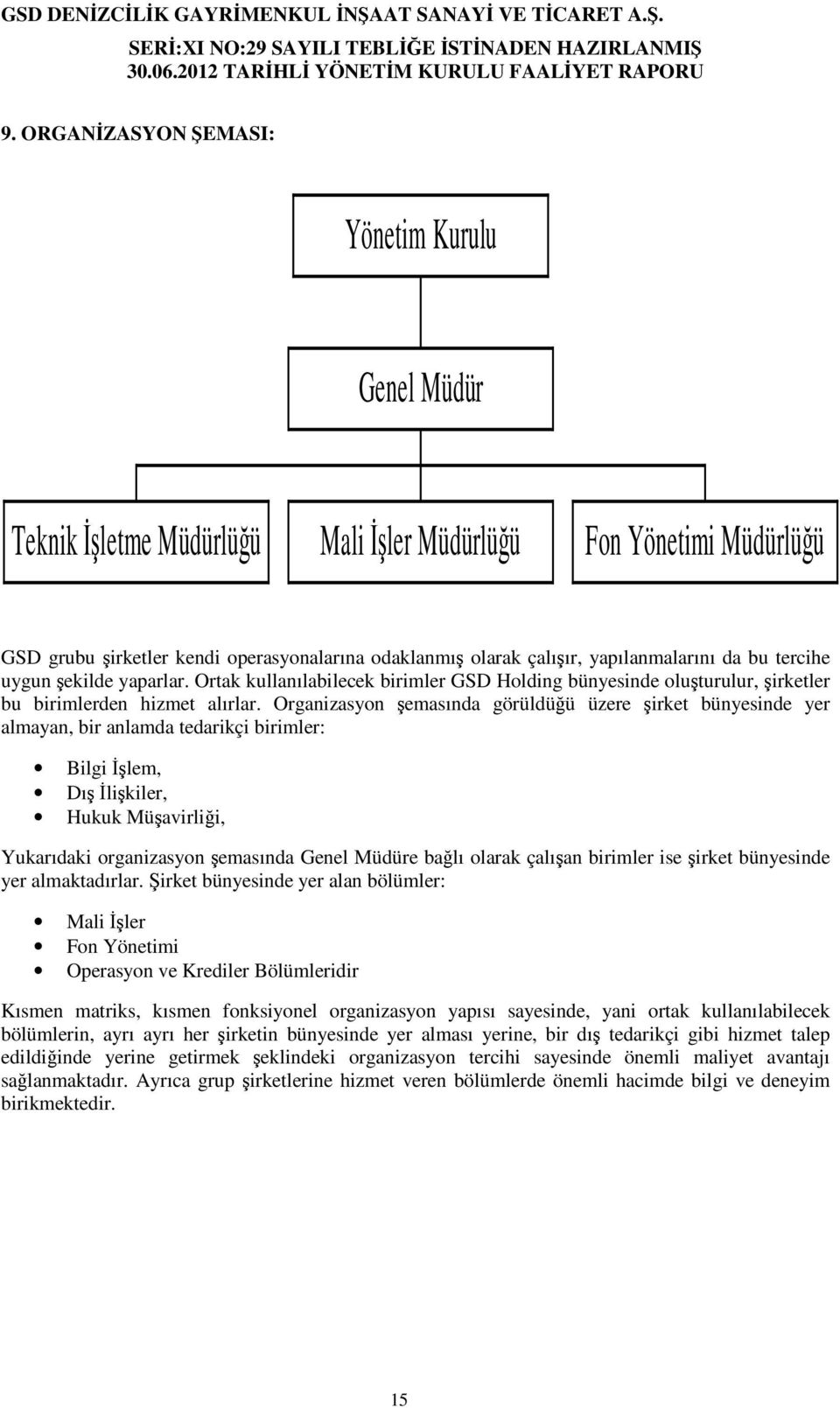 Organizasyon emasında görüldüü üzere irket bünyesinde yer almayan, bir anlamda tedarikçi birimler: Bilgi lem, Dı likiler, Hukuk Müavirlii, Yukarıdaki organizasyon emasında Genel Müdüre balı olarak