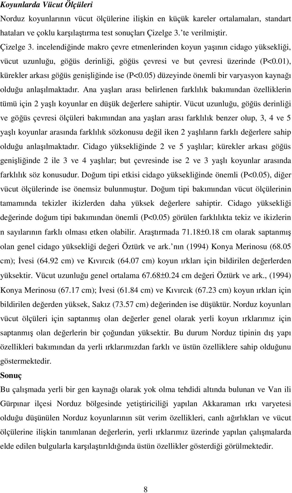 01), kürekler arkası göğüs genişliğinde ise (P<0.05) düzeyinde önemli bir varyasyon kaynağı olduğu anlaşılmaktadır.