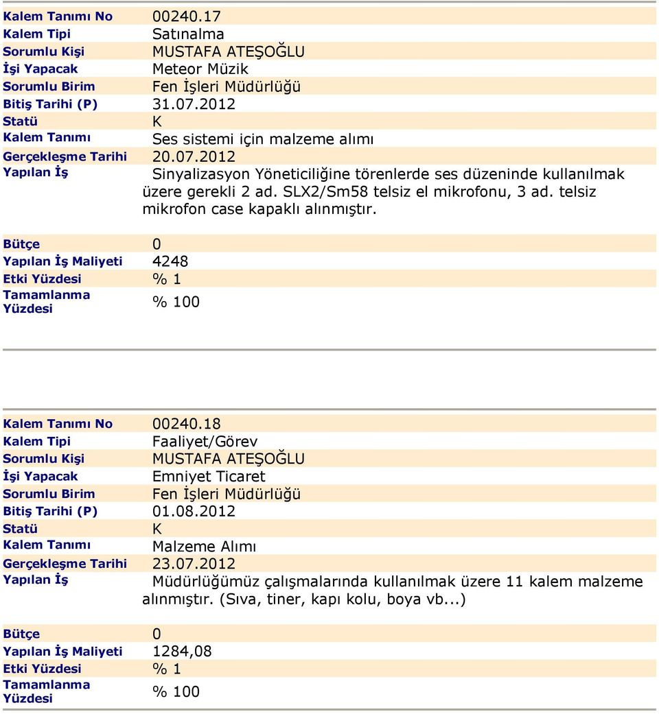 SLX2/Sm58 telsiz el mikrofonu, 3 ad. telsiz mikrofon case kapaklı alınmıştır. Maliyeti 4248 Etki % 1 alem Tanımı No 00240.