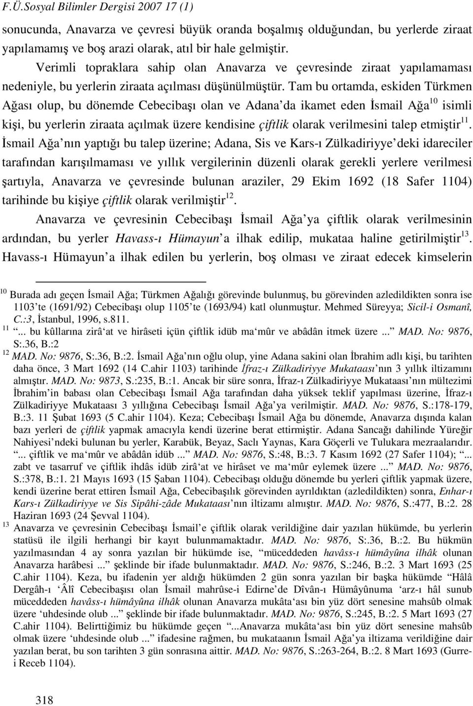 Tam bu ortamda, eskiden Türkmen Ağası olup, bu dönemde Cebecibaşı olan ve Adana da ikamet eden İsmail Ağa 10 isimli kişi, bu yerlerin ziraata açılmak üzere kendisine çiftlik olarak verilmesini talep