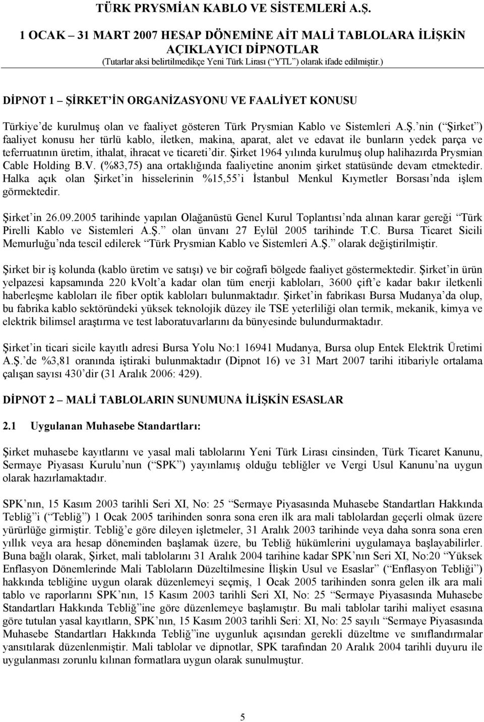 Halka açık olan Şirket in hisselerinin %15,55 i İstanbul Menkul Kıymetler Borsası nda işlem görmektedir. Şirket in 26.09.