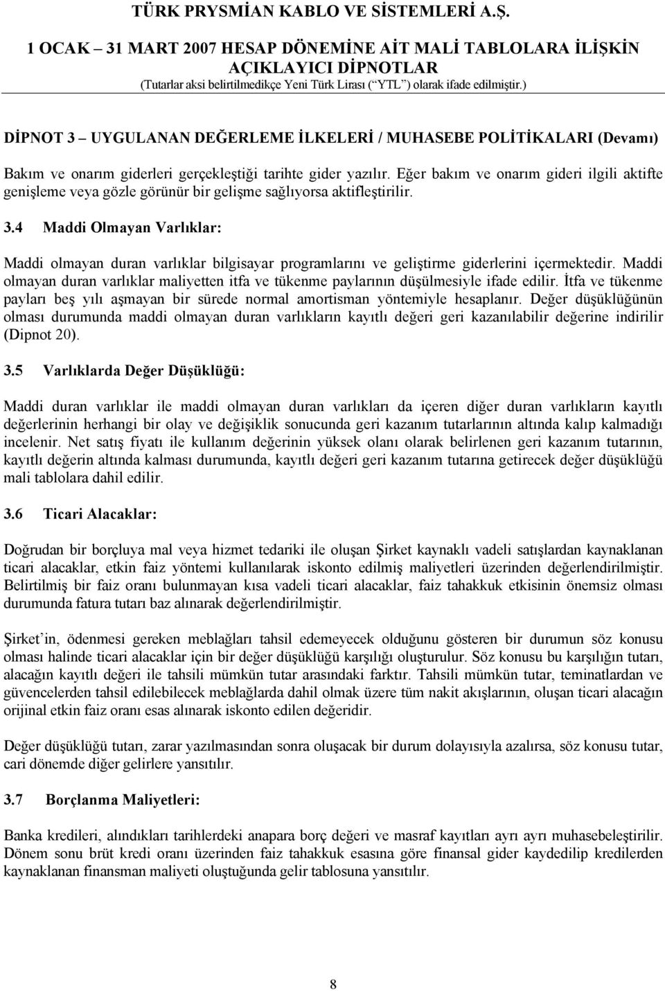 4 Maddi Olmayan Varlıklar: Maddi olmayan duran varlıklar bilgisayar programlarını ve geliştirme giderlerini içermektedir.