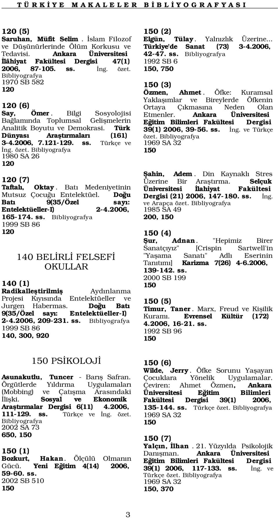 Bilgi Sosyolojisi Ba lam nda Toplumsal Geliflmelerin Analitik Boyutu ve Demokrasi. Türk Dünyas Araflt rmalar (161) 3-4.2006, 7.121-129. ss. Türkçe ve ng. özet.