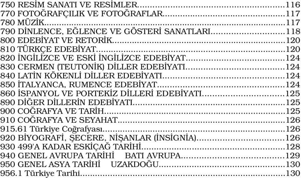 ..124 850 TALYANCA, RUMENCE EDEB YAT...124 860 SPANYOL VE PORTEK Z D LLER EDEB YATI...125 890 D ER D LLER N EDEB YATI...125 900 CO RAFYA VE TAR H...125 910 CO RAFYA VE SEYAHAT.