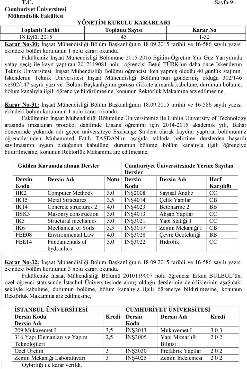 ĠnĢaat Mühendisliği Bölümü öğrencisi iken yapmıģ olduğu 40 günlük stajının, Ġskenderun Teknik Üniversitesi ĠnĢaat Mühendisliği Bölümü nün göndermiģ olduğu 302/146 ve302/147 sayılı yazı ve Bölüm