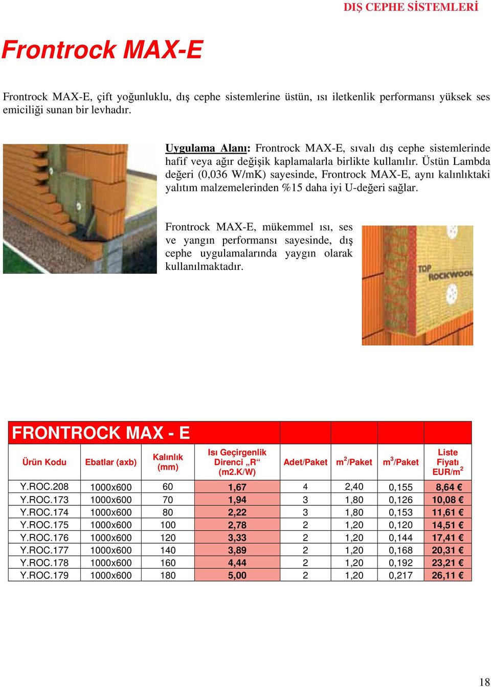 Üstün Lambda değeri (0,036 W/mK) sayesinde, Frontrock MAX-E, aynı kalınlıktaki yalıtım malzemelerinden %15 daha iyi U-değeri sağlar.
