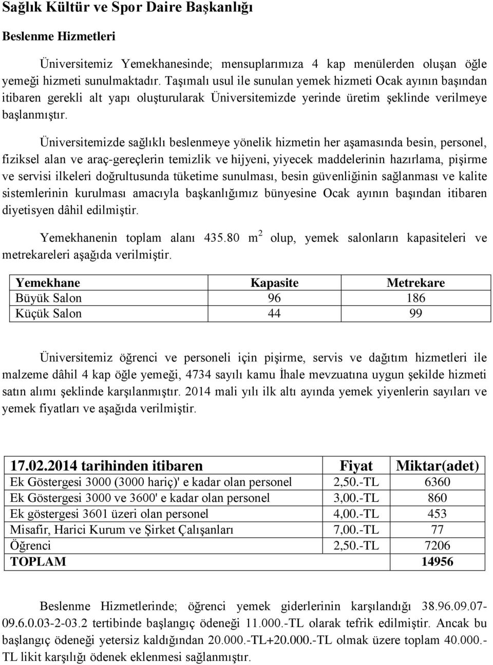 Üniversitemizde sağlıklı beslenmeye yönelik hizmetin her aşamasında besin, personel, fiziksel alan ve araç-gereçlerin temizlik ve hijyeni, yiyecek maddelerinin hazırlama, pişirme ve servisi ilkeleri