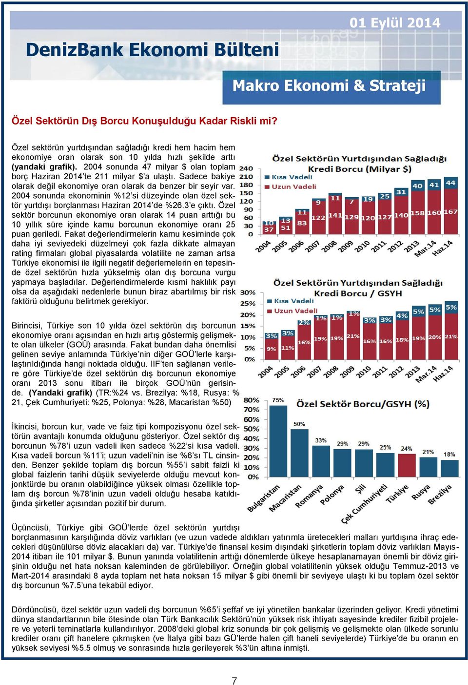 2004 sonunda 47 milyar $ olan toplam borç Haziran 2014 te 211 milyar $ a ulaştı. Sadece bakiye olarak değil ekonomiye oran olarak da benzer bir seyir var.