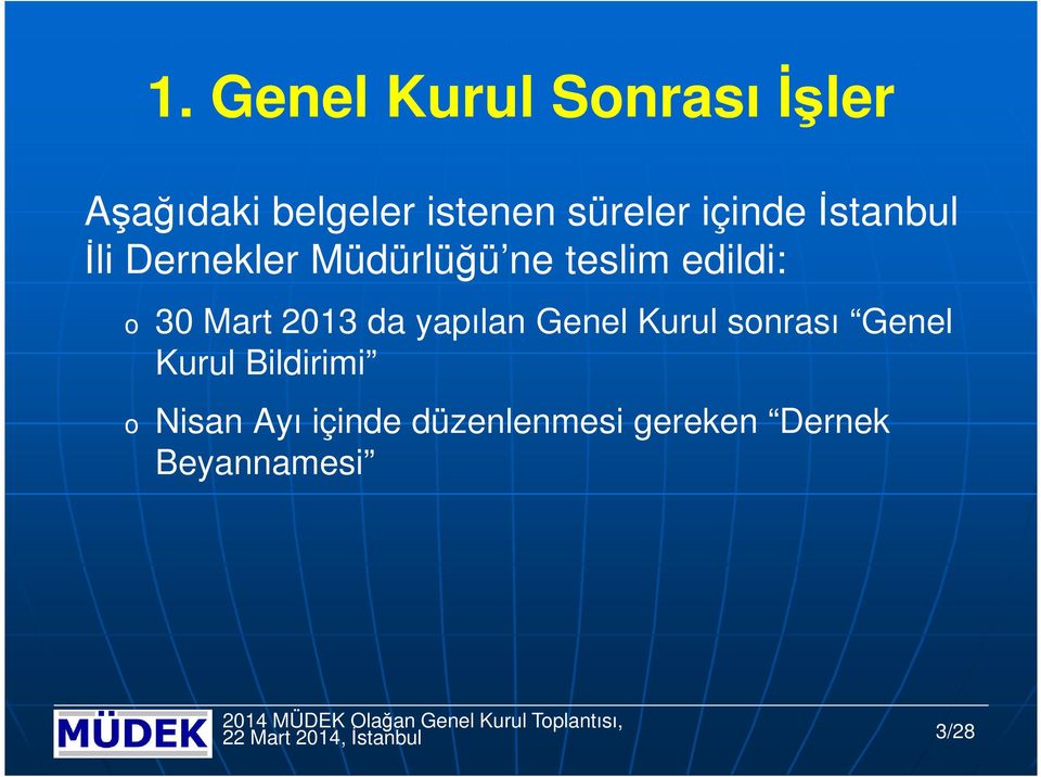 Genel Kurul snrası Genel Kurul Bildirimi Nisan Ayı içinde düzenlenmesi