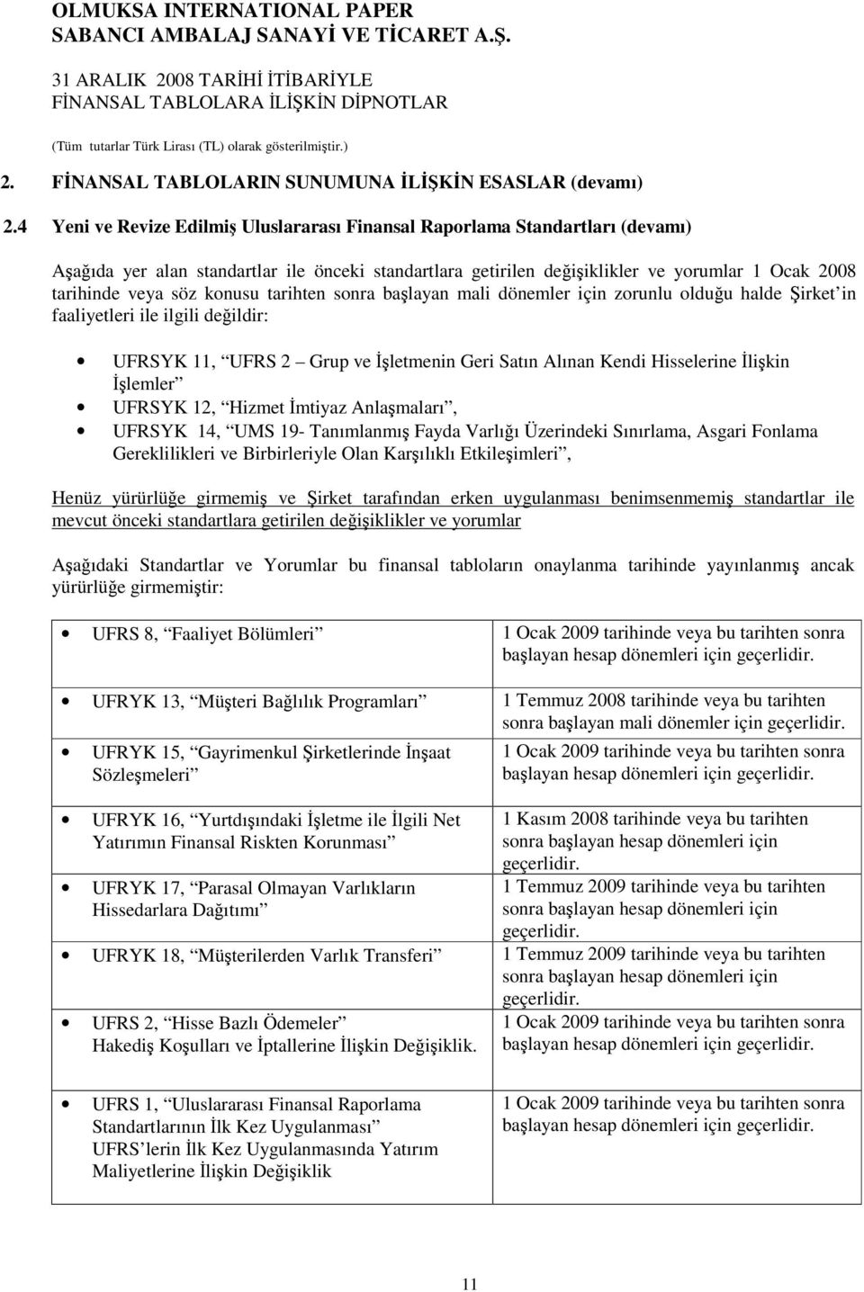 konusu tarihten sonra balayan mali dönemler için zorunlu olduu halde irket in faaliyetleri ile ilgili deildir: UFRSYK 11, UFRS 2 Grup ve letmenin Geri Satın Alınan Kendi Hisselerine likin lemler