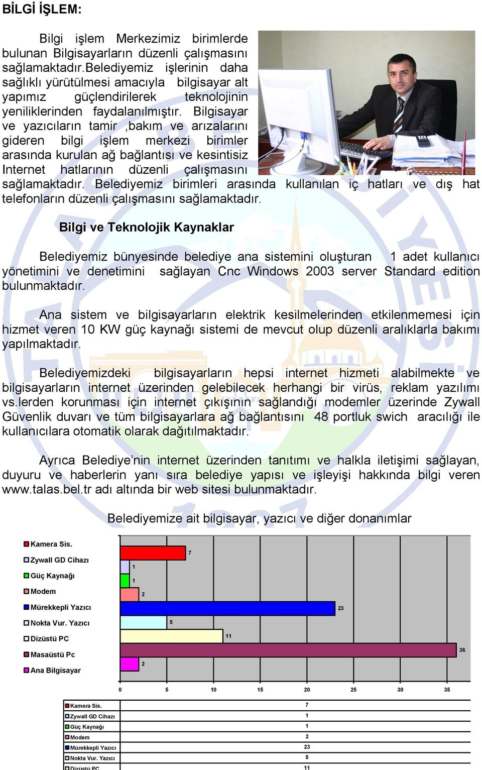 Bilgisayar ve yazıcıların tamir,bakım ve arızalarını gideren bilgi işlem merkezi birimler arasında kurulan ağ bağlantısı ve kesintisiz Internet hatlarının düzenli çalışmasını sağlamaktadır.