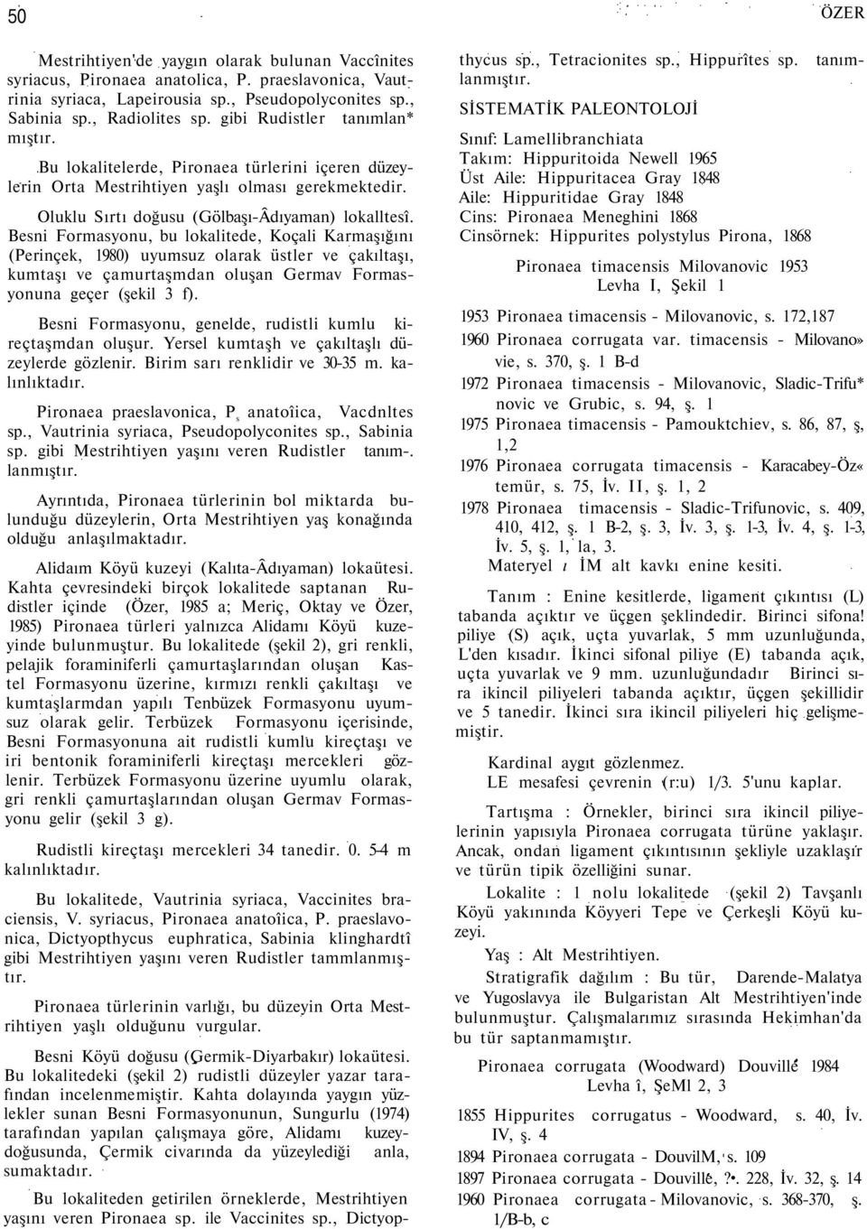 Besni Formasyonu, bu lokalitede, Koçali Karmaşığını (Perinçek, 1980) uyumsuz olarak üstler ve çakıltaşı, kumtaşı ve çamurtaşmdan oluşan Germav Formasyonuna geçer (şekil 3 f).