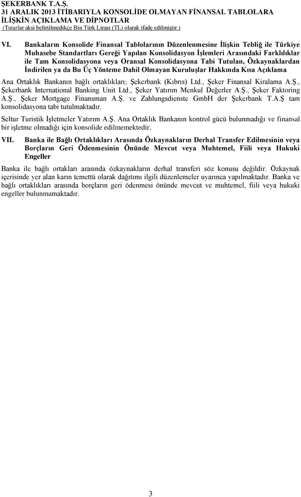 , Şeker Finansal Kiralama A.Ş., Şekerbank International Banking Unit Ltd., Şeker Yatırım Menkul Değerler A.Ş., Şeker Faktoring A.Ş., Şeker Mortgage Finansman A.Ş. ve Zahlungsdienste GmbH der Şekerbank T.