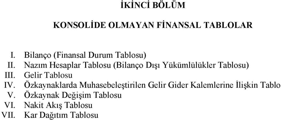 Nazım Hesaplar Tablosu (Bilanço Dışı Yükümlülükler Tablosu) III.