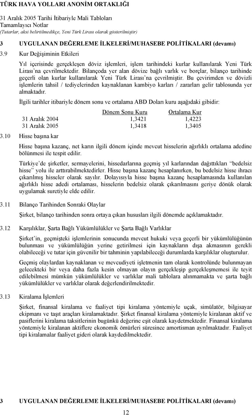 Bilançoda yer alan dövize bağlı varlık ve borçlar, bilanço tarihinde geçerli olan kurlar kullanılarak Yeni Türk Lirası na çevrilmiştir.