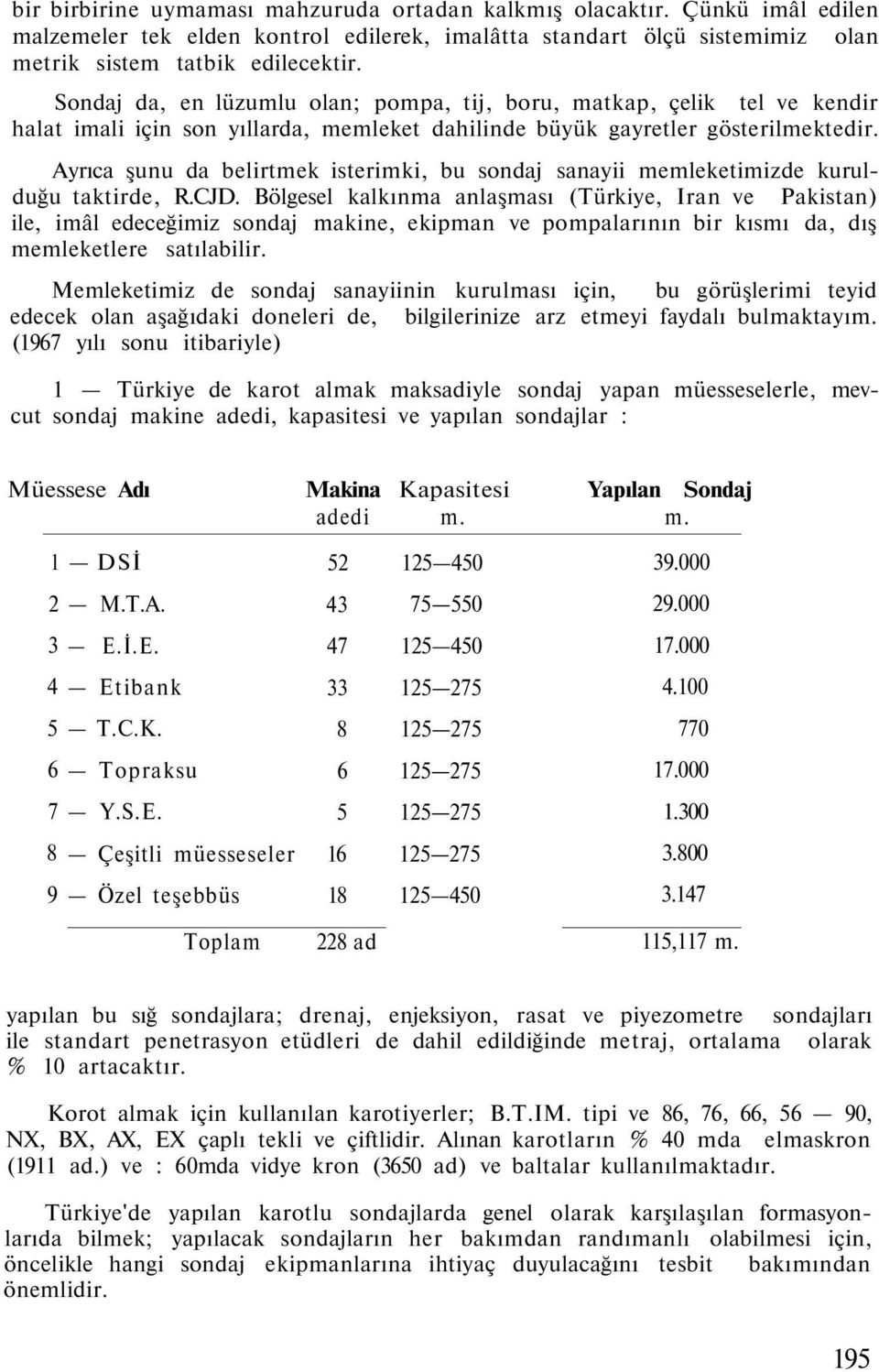 Ayrıca şunu da belirtmek isterimki, bu sondaj sanayii memleketimizde kurulduğu taktirde, R.CJD.