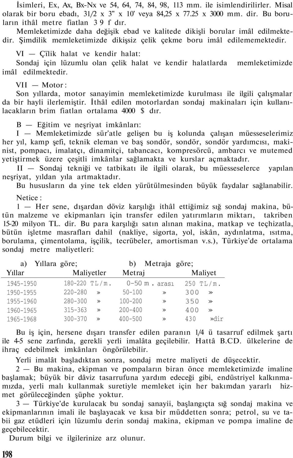 VI Çïlik halat ve kendir halat: Sondaj için lüzumlu olan çelik halat ve kendir halatlarda imâl edilmektedir.