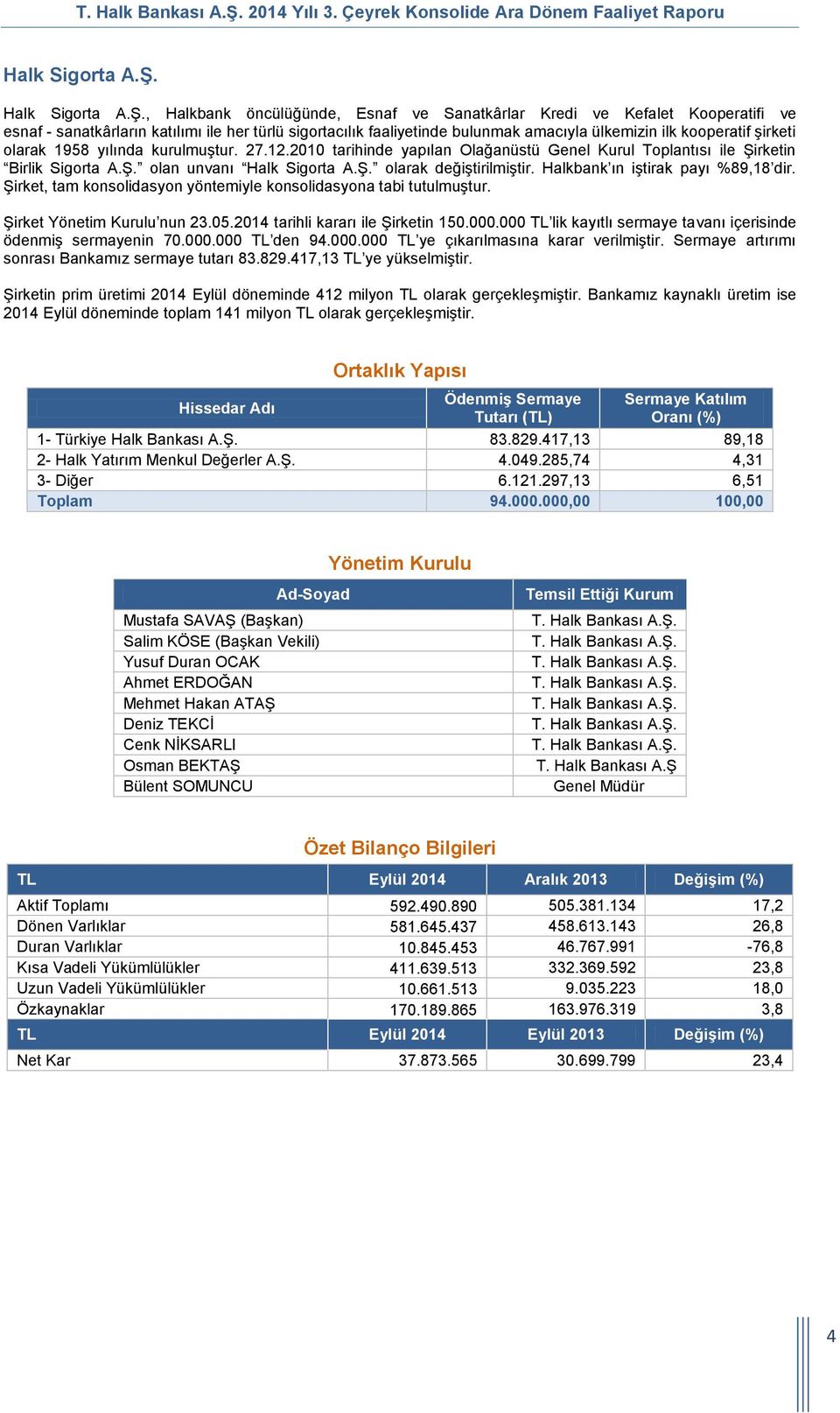 , Halkbank öncülüğünde, Esnaf ve Sanatkârlar Kredi ve Kefalet Kooperatifi ve esnaf - sanatkârların katılımı ile her türlü sigortacılık faaliyetinde bulunmak amacıyla ülkemizin ilk kooperatif şirketi