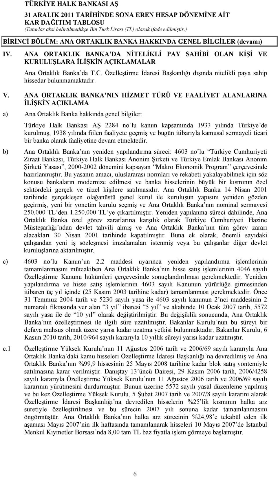 Özelleştirme İdaresi Başkanlığı dışında nitelikli paya sahip hissedar bulunmamaktadır. V.