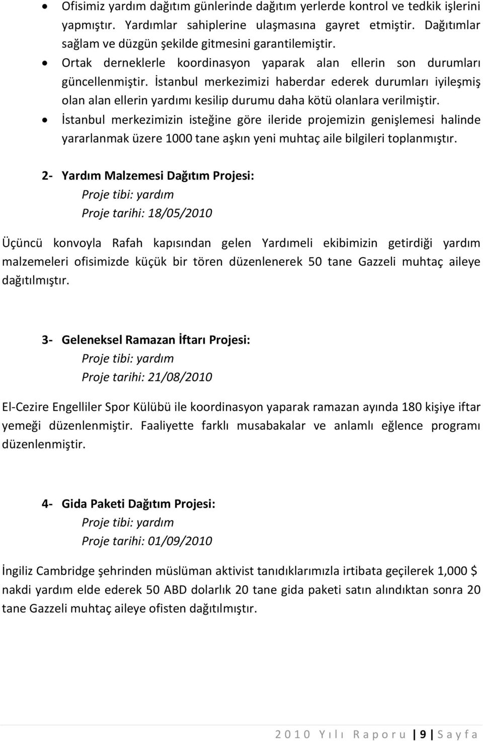 İstanbul merkezimizi haberdar ederek durumları iyileşmiş olan alan ellerin yardımı kesilip durumu daha kötü olanlara verilmiştir.