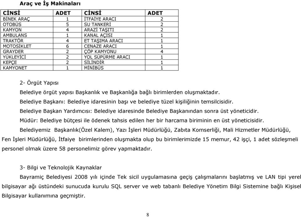 Belediye Başkanı: Belediye idaresinin başı ve belediye tüzel kişiliğinin temsilcisidir. Belediye Başkan Yardımcısı: Belediye idaresinde Belediye Başkanından sonra üst yöneticidir.