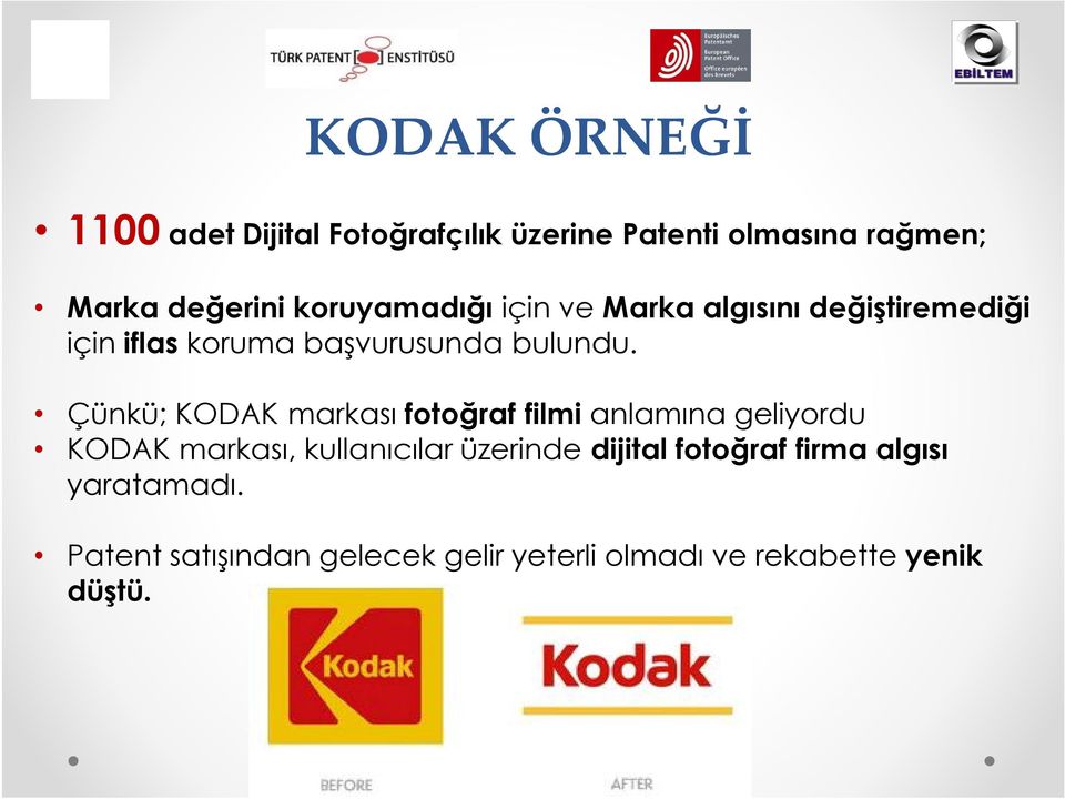 Çünkü; KODAK markası fotoğraf filmi anlamına geliyordu KODAK markası, kullanıcılar üzerinde