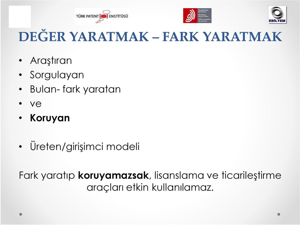 Üreten/girişimci modeli Fark yaratıp