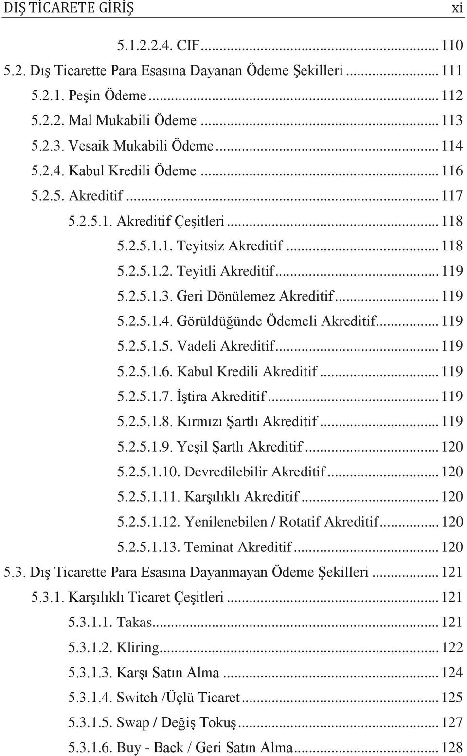 Geri Dönülemez Akreditif... 119 5.2.5.1.4. Görüldüğünde Ödemeli Akreditif... 119 5.2.5.1.5. Vadeli Akreditif... 119 5.2.5.1.6. Kabul Kredili Akreditif... 119 5.2.5.1.7. İştira Akreditif... 119 5.2.5.1.8.