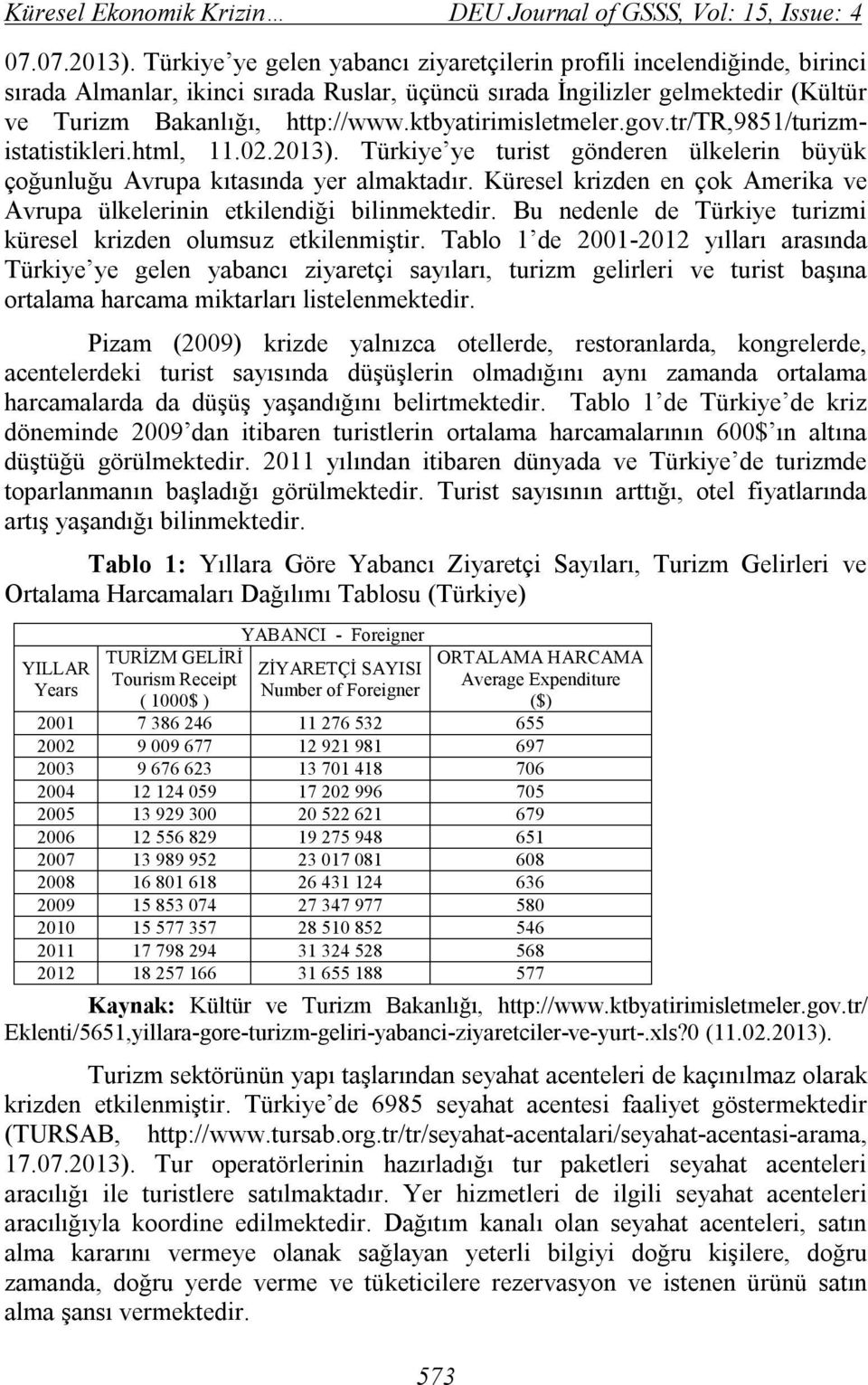 ktbyatirimisletmeler.gov.tr/tr,9851/turizmistatistikleri.html, 11.02.2013). Türkiye ye turist gönderen ülkelerin büyük çoğunluğu Avrupa kıtasında yer almaktadır.