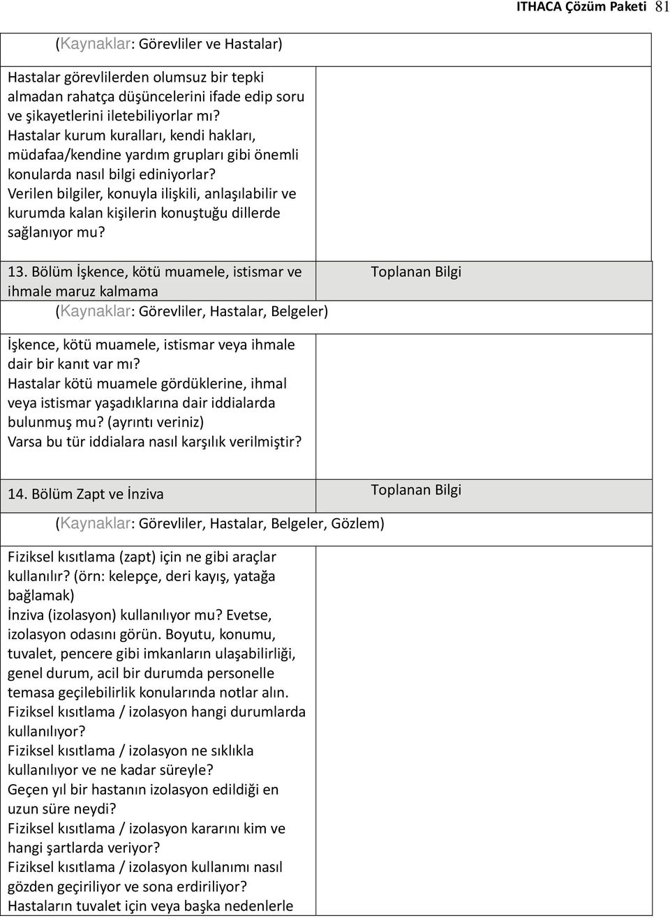 Verilen bilgiler, konuyla ilişkili, anlaşılabilir ve kurumda kalan kişilerin konuştuğu dillerde sağlanıyor mu? 13.