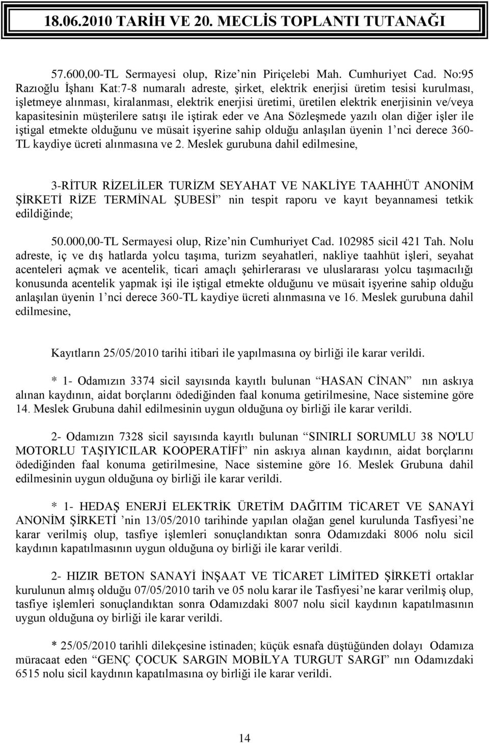 kapasitesinin müşterilere satışı ile iştirak eder ve Ana Sözleşmede yazılı olan diğer işler ile iştigal etmekte olduğunu ve müsait işyerine sahip olduğu anlaşılan üyenin 1 nci derece 360- TL kaydiye