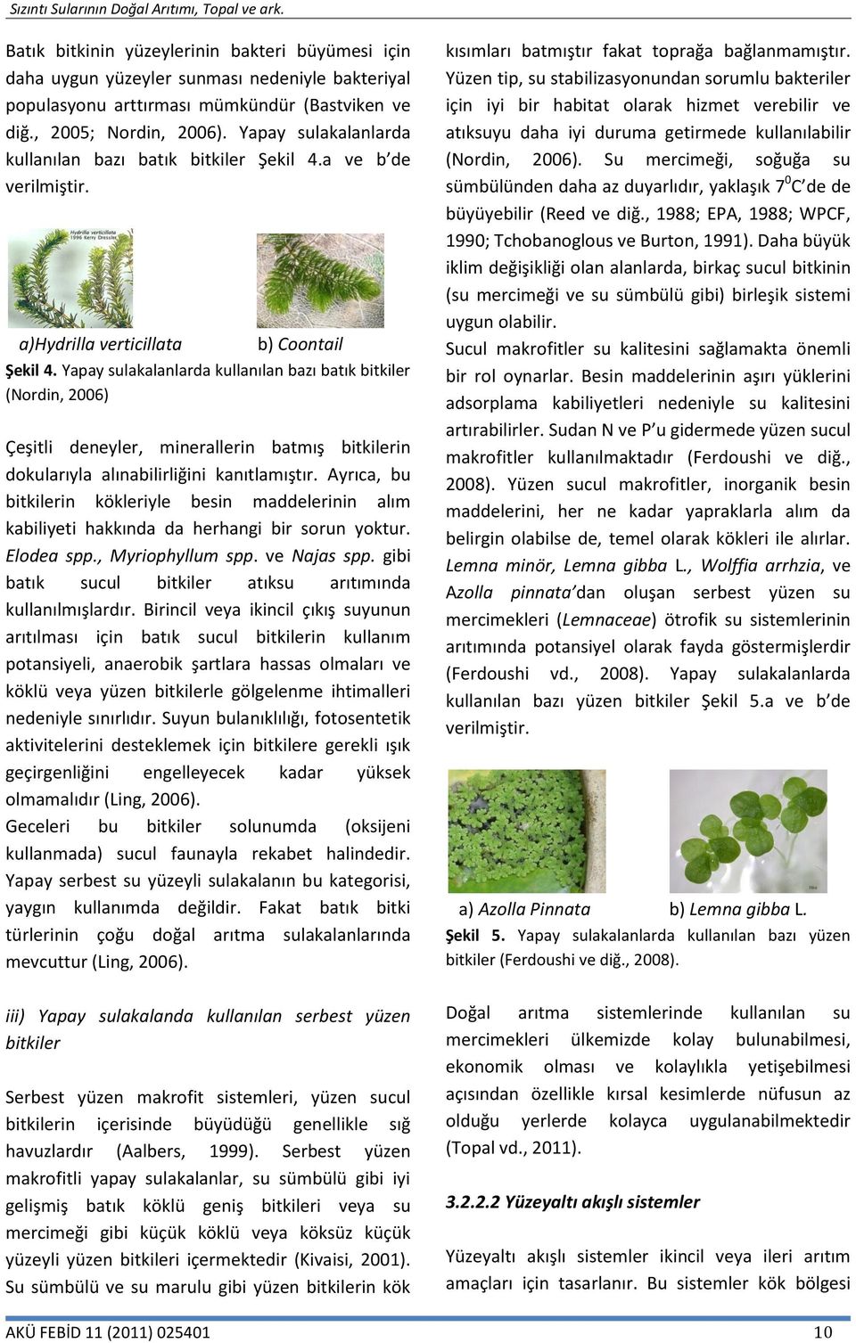 Yapay sulakalanlarda kullanılan bazı batık bitkiler (Nordin, 2006) Çeşitli deneyler, minerallerin batmış bitkilerin dokularıyla alınabilirliğini kanıtlamıştır.