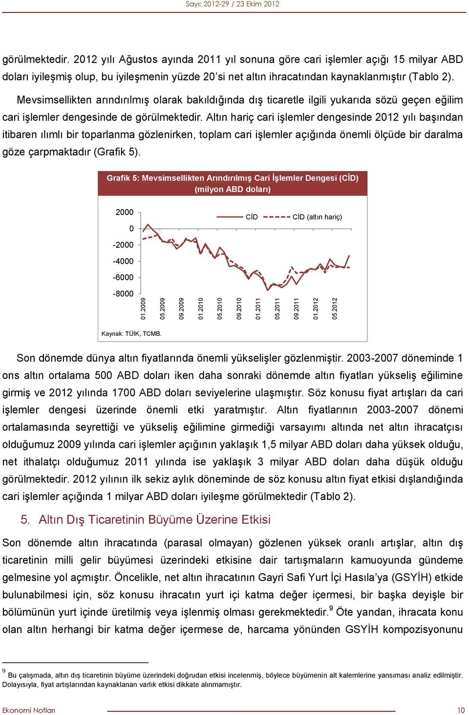 Mevsimsellikten arındırılmış olarak bakıldığında dış ticaretle ilgili yukarıda sözü geçen eğilim cari işlemler dengesinde de görülmektedir.