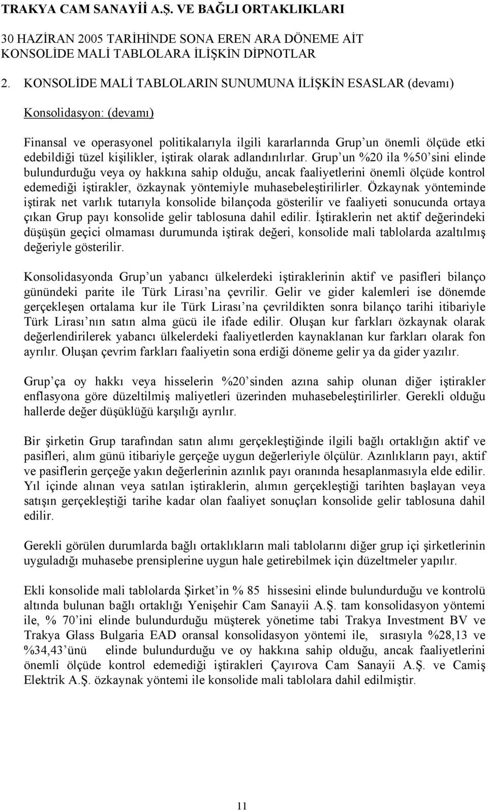 Grup un %20 ila %50 sini elinde bulundurduğu veya oy hakkına sahip olduğu, ancak faaliyetlerini önemli ölçüde kontrol edemediği iştirakler, özkaynak yöntemiyle muhasebeleştirilirler.