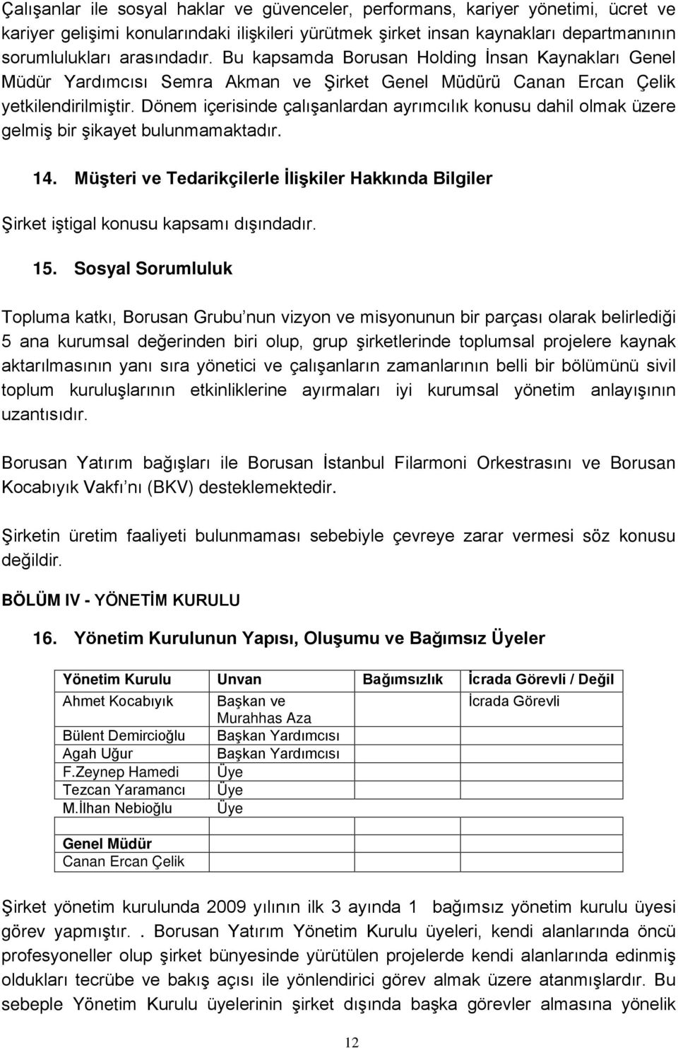 Dönem içerisinde çalışanlardan ayrımcılık konusu dahil olmak üzere gelmiş bir şikayet bulunmamaktadır. 14.