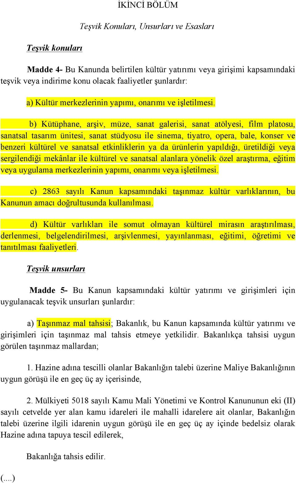 b) Kütüphane, arşiv, müze, sanat galerisi, sanat atölyesi, film platosu, sanatsal tasarım ünitesi, sanat stüdyosu ile sinema, tiyatro, opera, bale, konser ve benzeri kültürel ve sanatsal