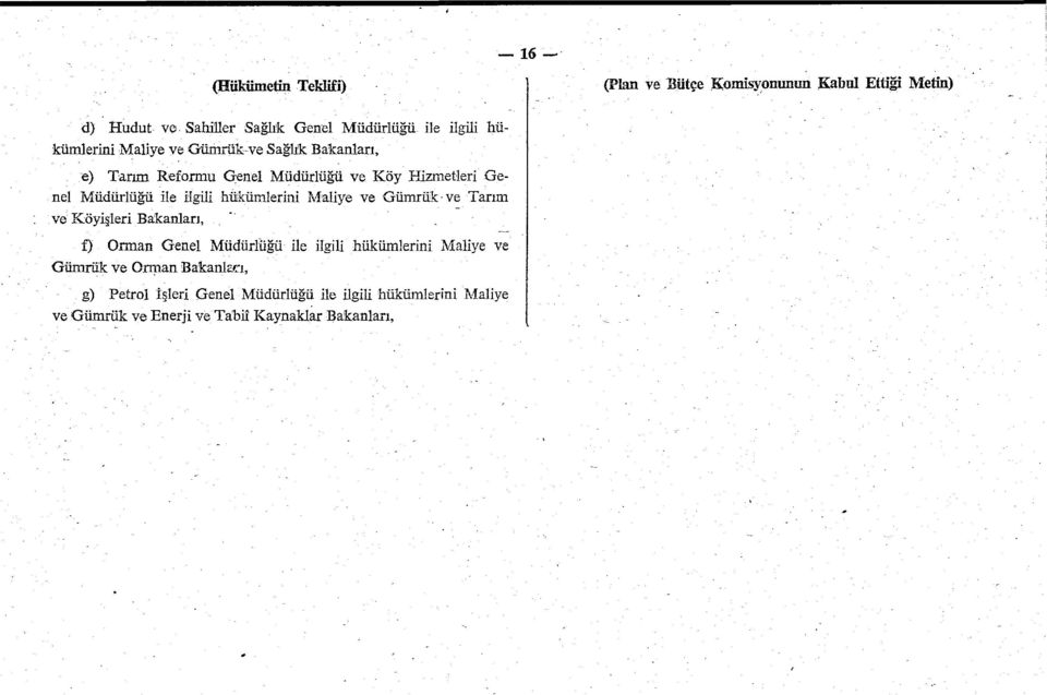 Maliye ve Gümrük-ve Tarım ve Köyişleri Bakanları, f) Orman Genel Müdürlüğü ile ilgili hükümlerini Maliye ve Gümrük ve