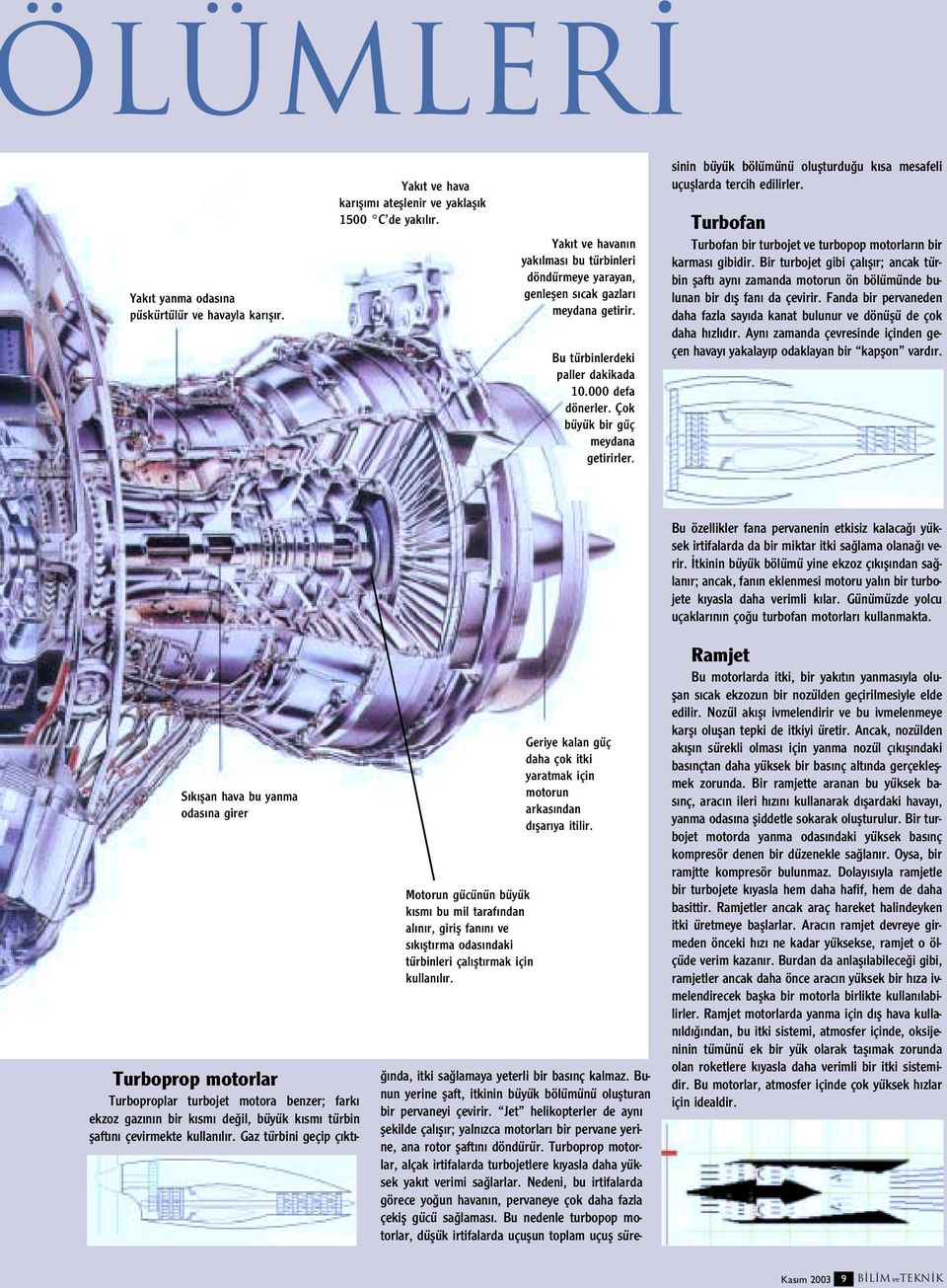 sinin büyük bölümünü oluflturdu u k sa mesafeli uçufllarda tercih edilirler. Turbofan Turbofan bir turbojet ve turbopop motorlar n bir karmas gibidir.